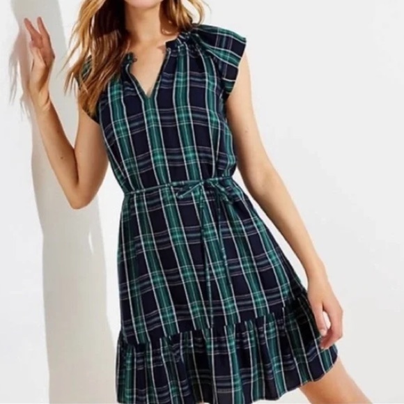LOFT Dresses & Skirts - Loft Green And Navy Plaid Dress